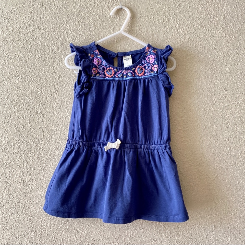 ❤️Osh Kosh Girls 4 Blue Floral Embroidered Dress